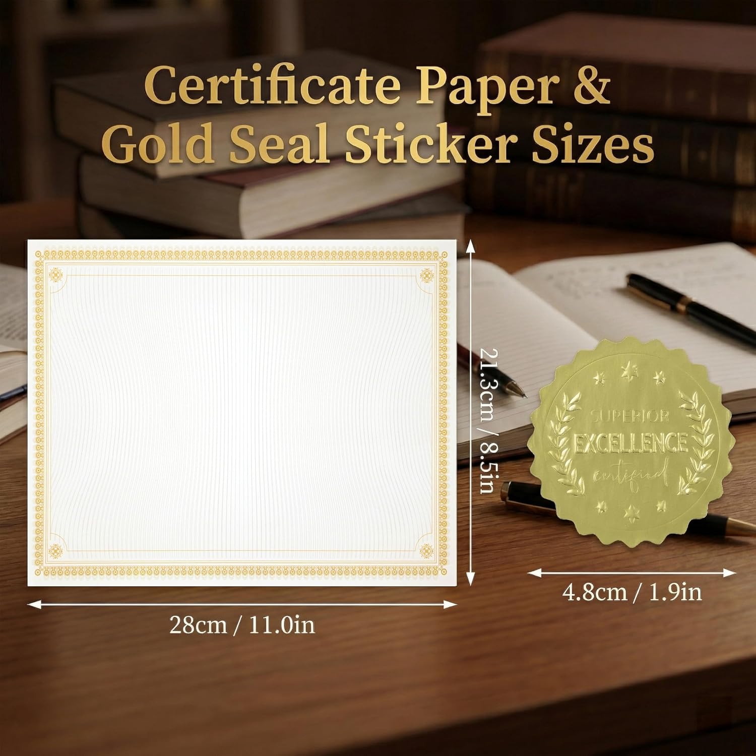 60 Sheets Printable Certificate Paper with Gold Seal Stickers | 8.5''x 11" ,130gsm Heavy Cardstock Compatible with