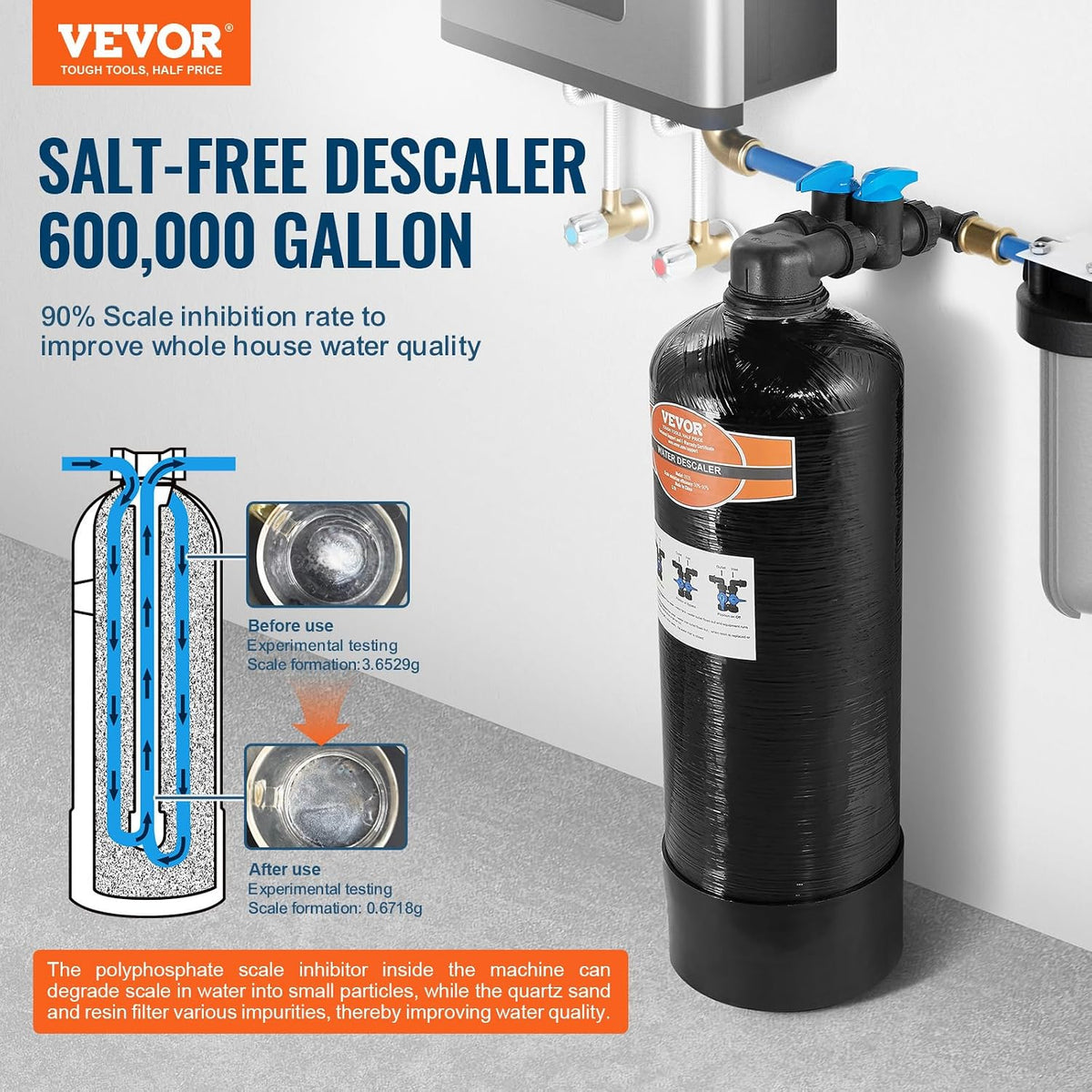 Whole House Salt Free Descaler, Water Filter for City Water, 600,000 Gallon Whole House Water Descaler for All Kinds