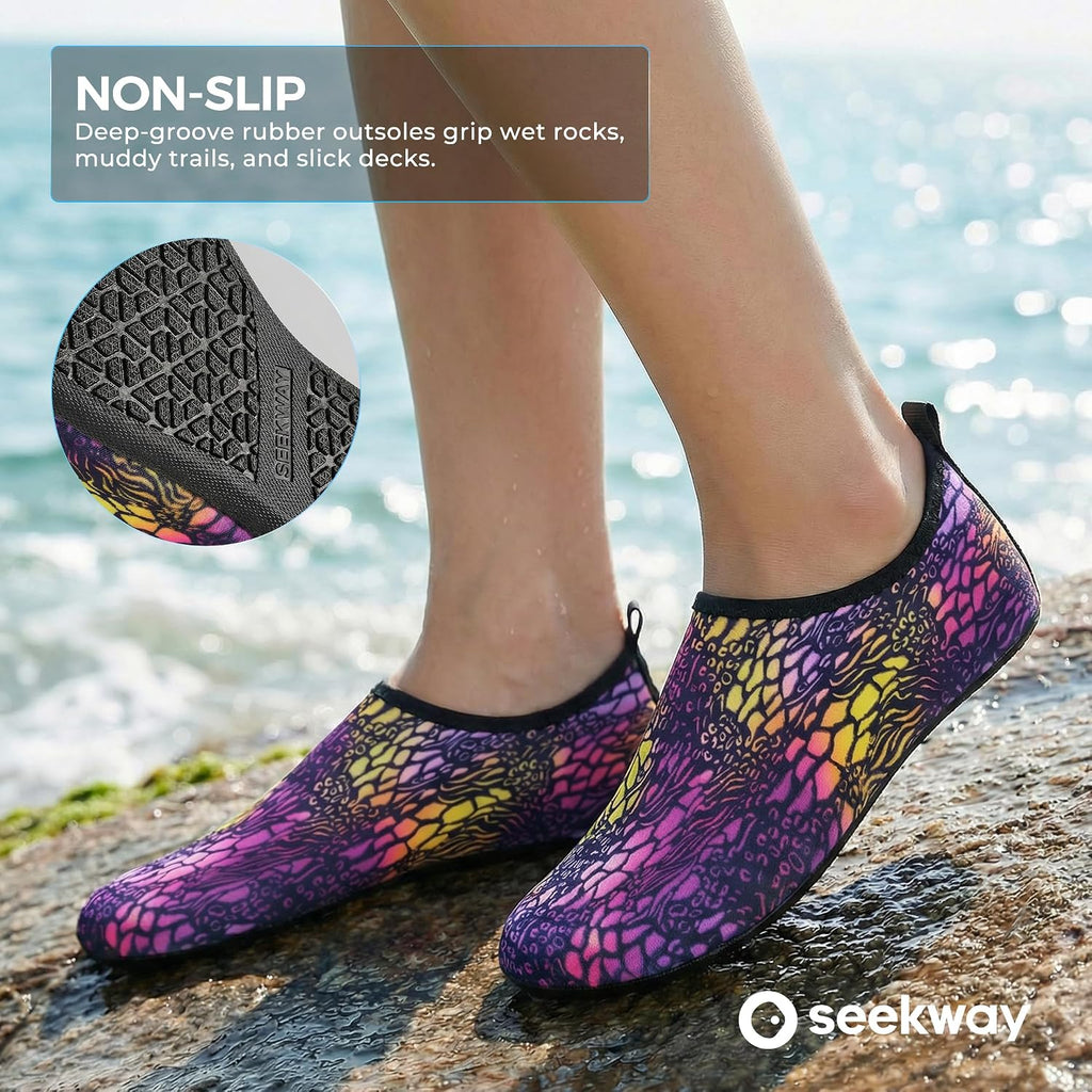 Water Shoes Women Men Adult Quick-Dry Aqua Socks Barefoot Non Slip for Beach Swim River Pool Lake surf Black SK002(U)