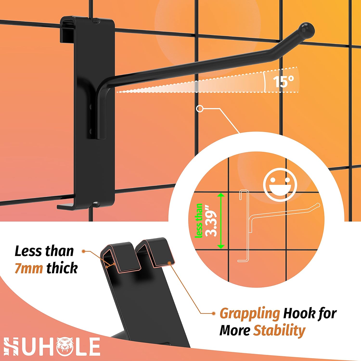 32 Pack 6 Inch Black Gridwall Hooks for 3 × 3 Wire Grid Panel | 30 lb Capacity Metal Display Hangers for Retail Store