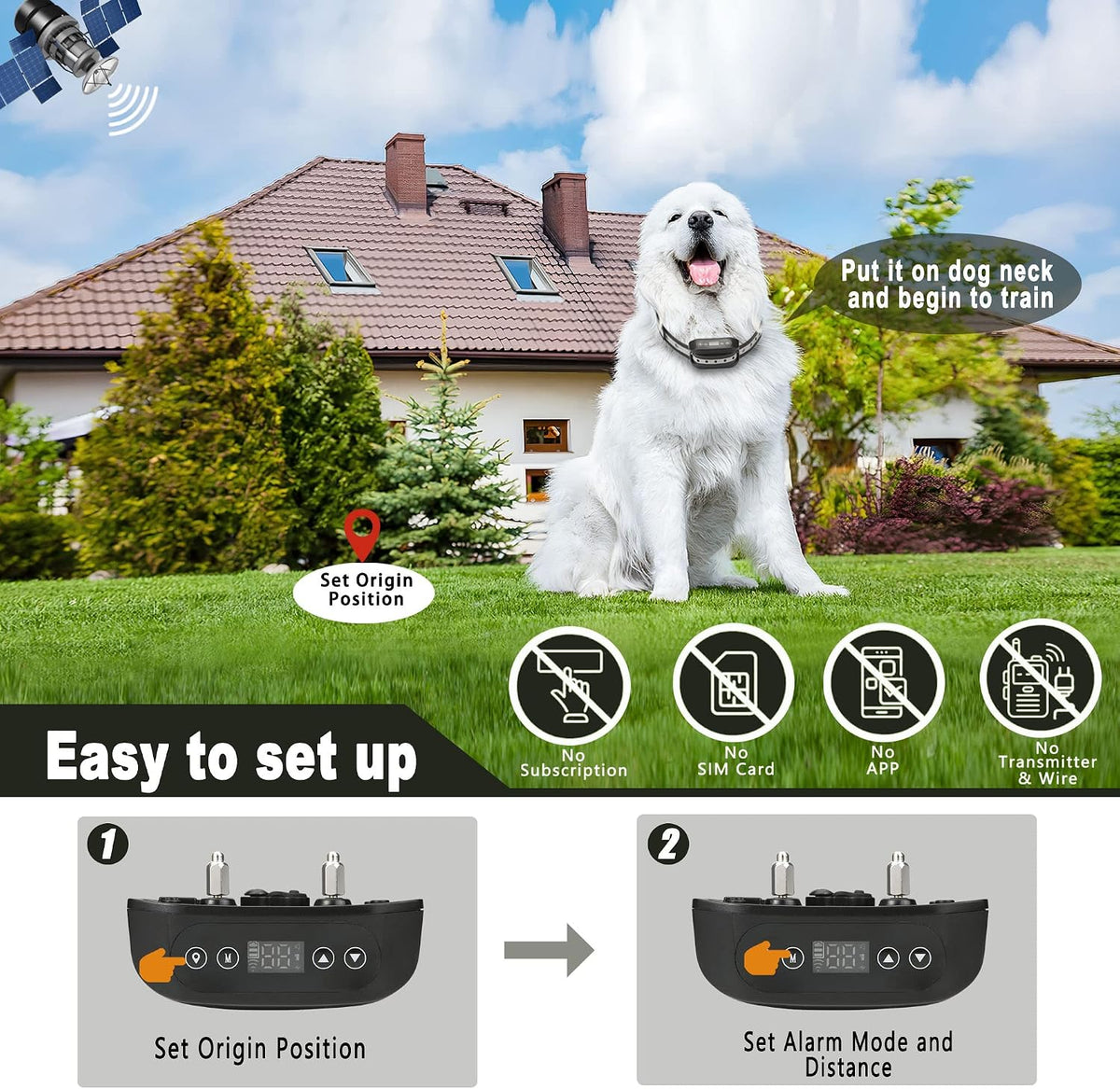 GPS Wireless Dog Fence System for 2 Dog, Electric Satellite Technology Pet Containment System by GPS Signal Boundary