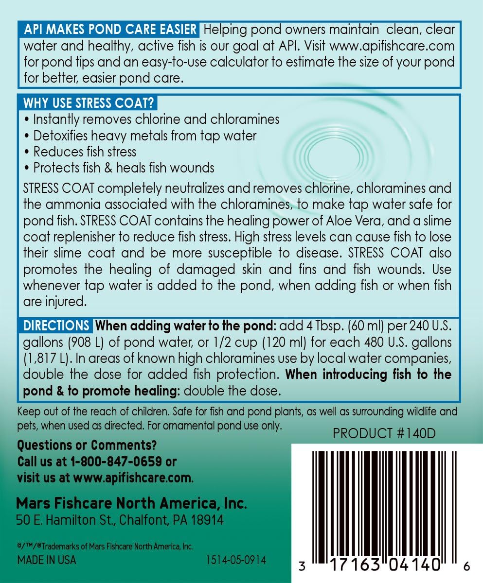 POND STRESS COAT (64 fl oz) Pond Water Conditioner - Quickly Makes Tap Water Safe for Fish & Plants - Up to 7680