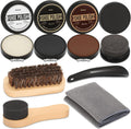 Leather Shoe Polish Kit- Shoe Shine Gift for Men with Black Brown Neutral Shoe Polish Horsehair Brush Sponge Cloth
