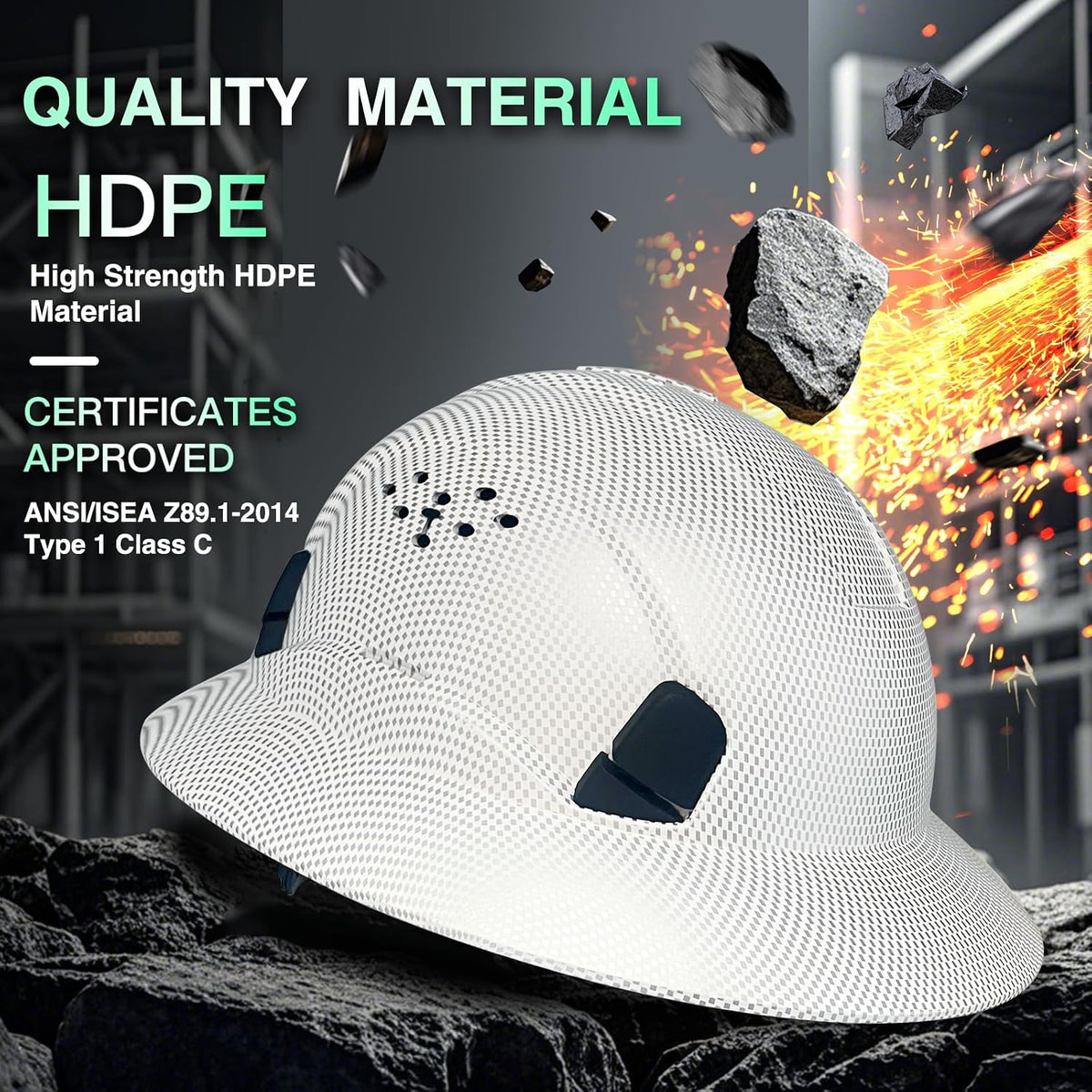 Full Brim Hard Hats Construction Hardhats Safety Helmet Vented Adjustable Lightweight Sunshade Work Caps Industrial
