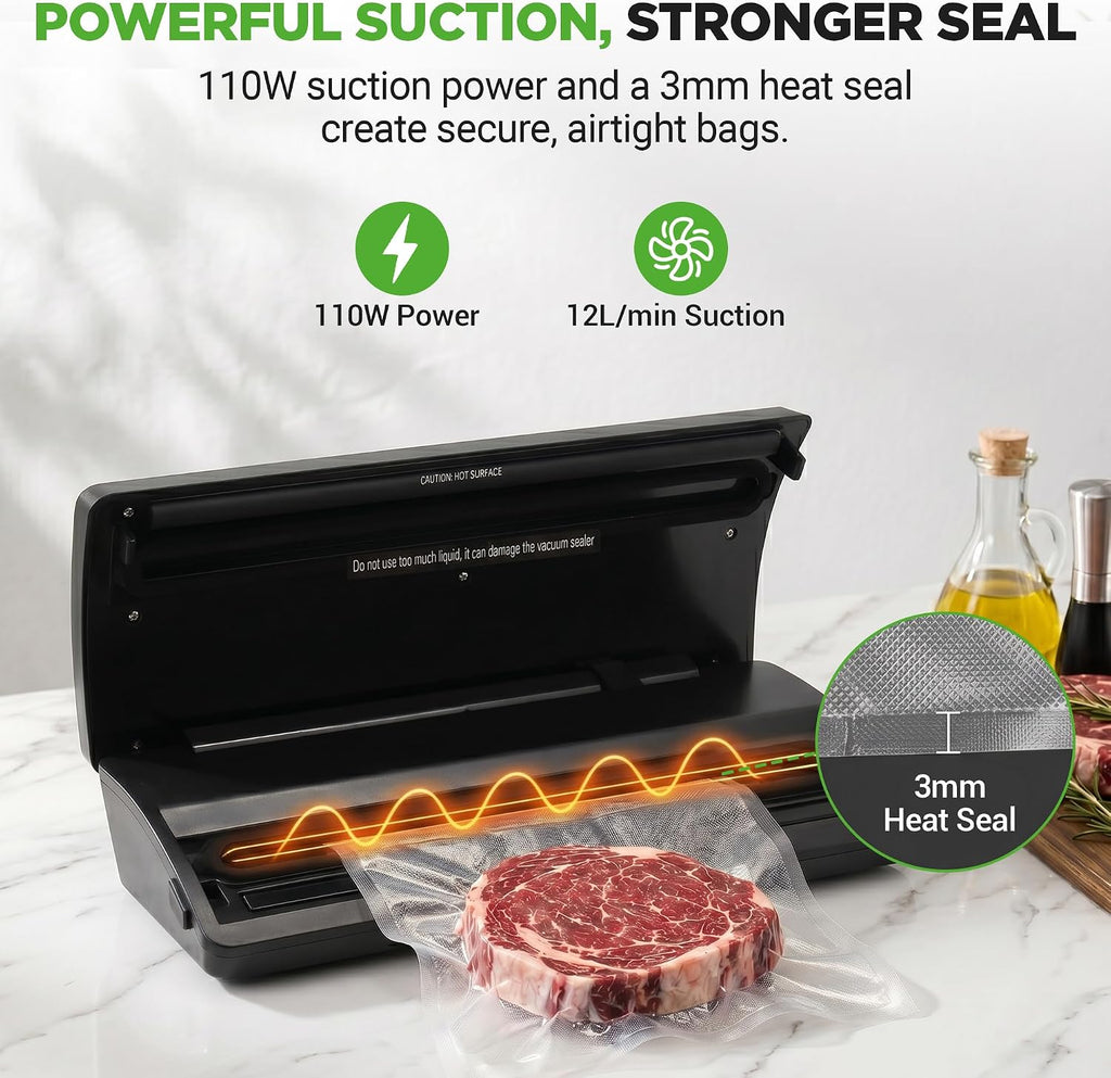 Vacuum Sealer | Automatic Vacuum Air Sealing System For Food Preservation w/ Starter Kit | Compact Design | Lab