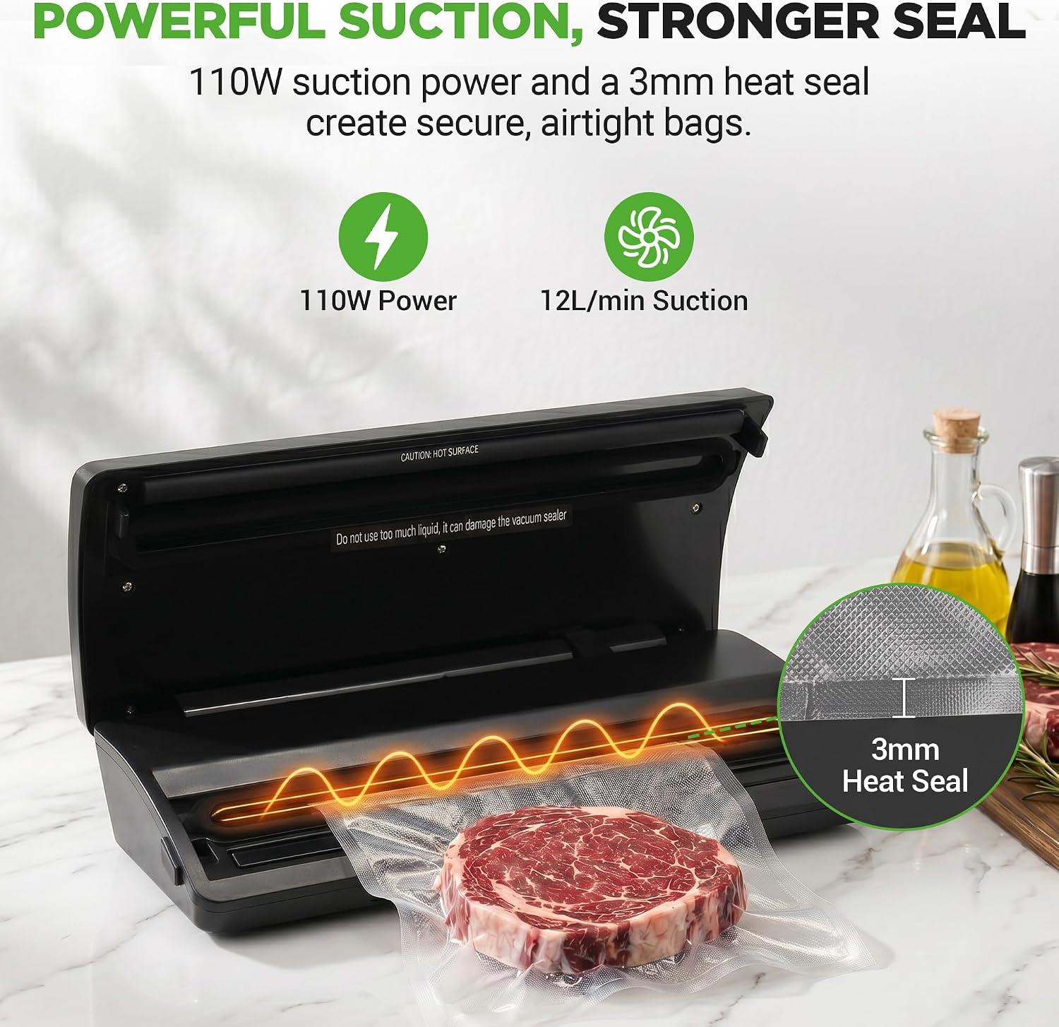 Vacuum Sealer | Automatic Vacuum Air Sealing System For Food Preservation w/ Starter Kit | Compact Design | Lab