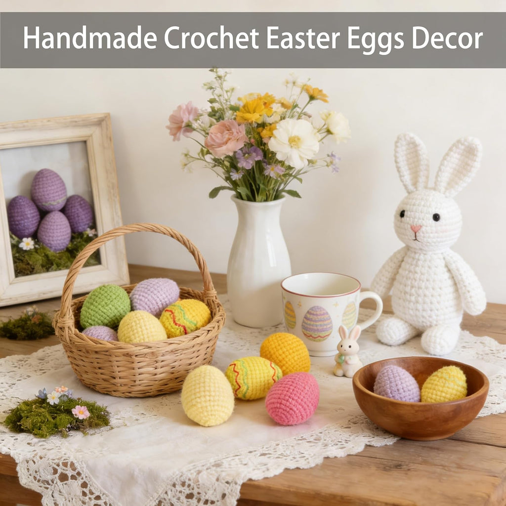 Crochet Easter Eggs Decor 6 Pcs Easter Eggs Decorations Eggs Figurines Porcelain Egg Decorative for Easter Basket