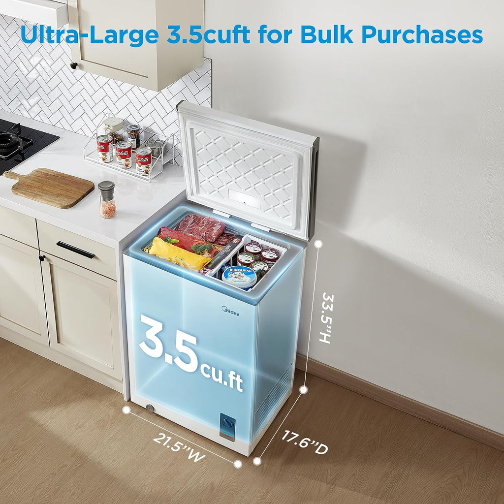 3.5 Cu.ft Chest Freezer, Fridge Freezer Convertible with LED Light