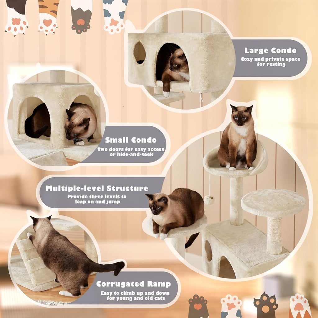 Yaheetech 54in Cat Tree, Multi-Level Cat Tower with Spacious Perch, 2 Cozy Caves, Scratching Posts, Climbing Ladder