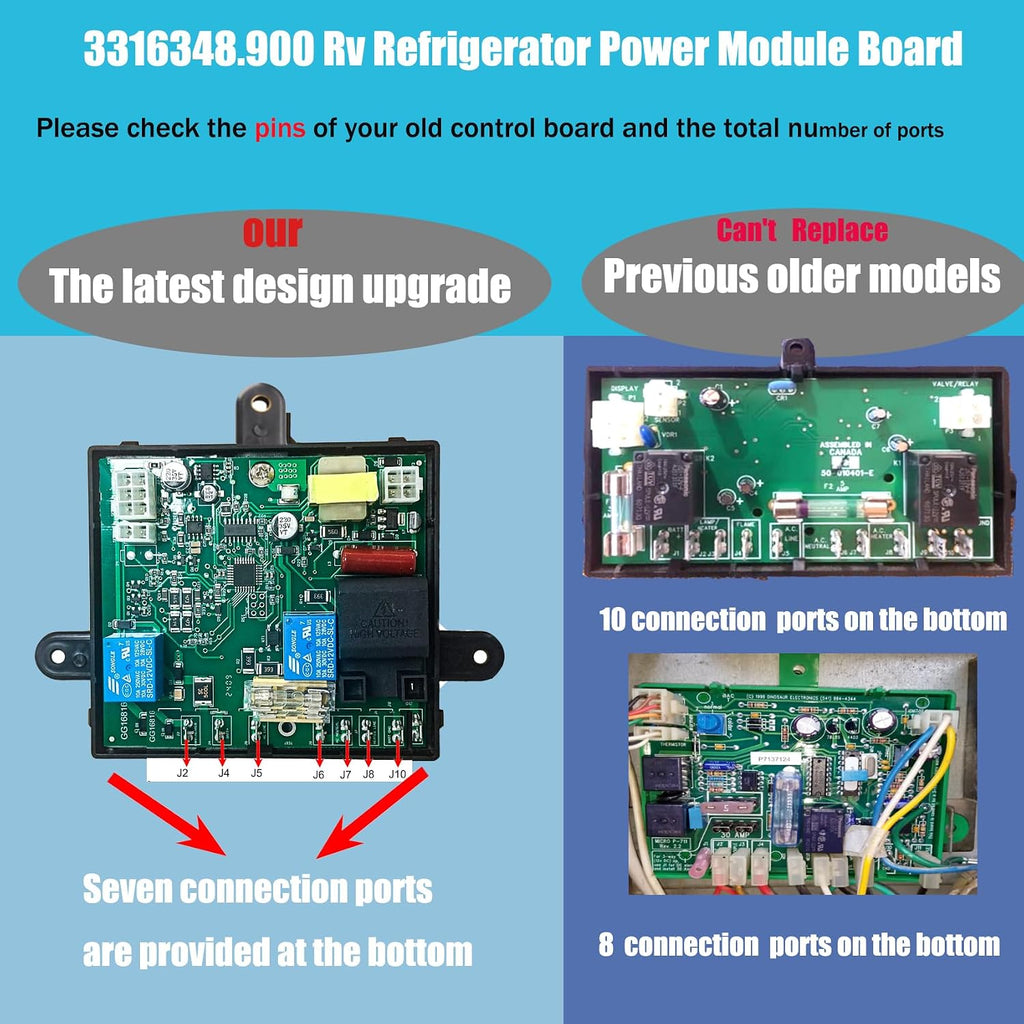 3316348.900 RV Fridge Control Board, Fit for Dometic DM2652 RM2652 etc Fridge(Some old models are incompatible). Seven Ports bottom.Not Replace The Bottom Eight Or Ten Ports old board.5 Years Warranty