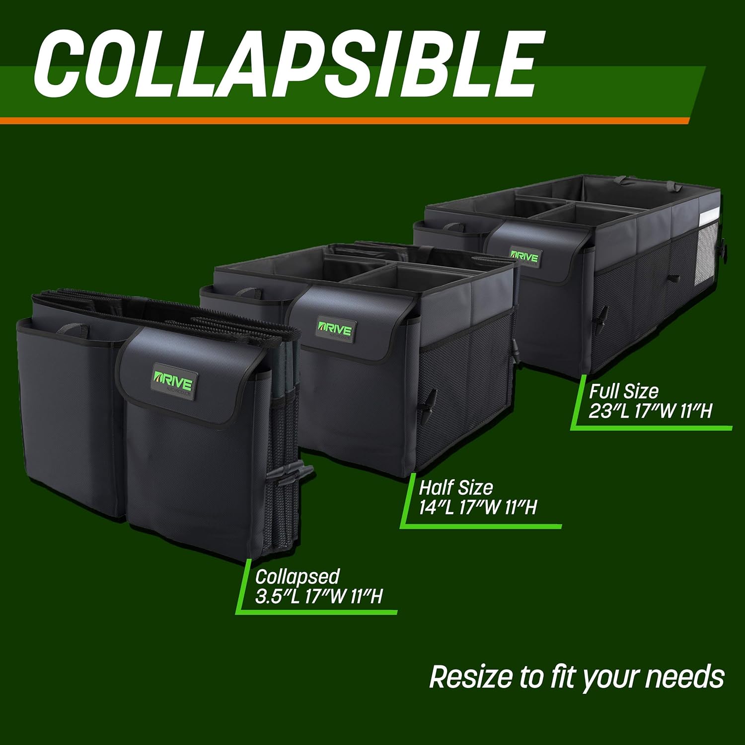 Car Trunk Organizer - Collapsible, Multi-Compartment Automotive SUV Car Organizer for Storage w/Adjustable Straps