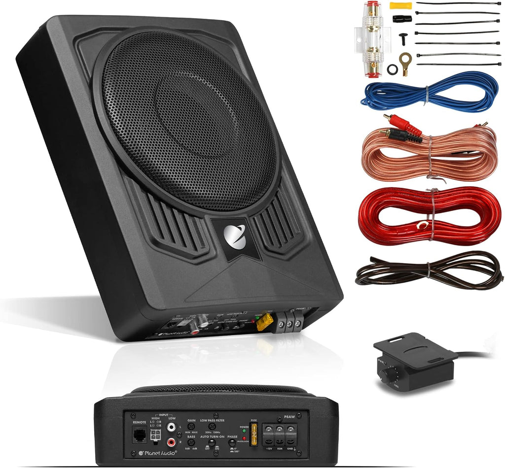 P8AWK 8 Inch Under Seat Powered Car Subwoofer, 800 Watts