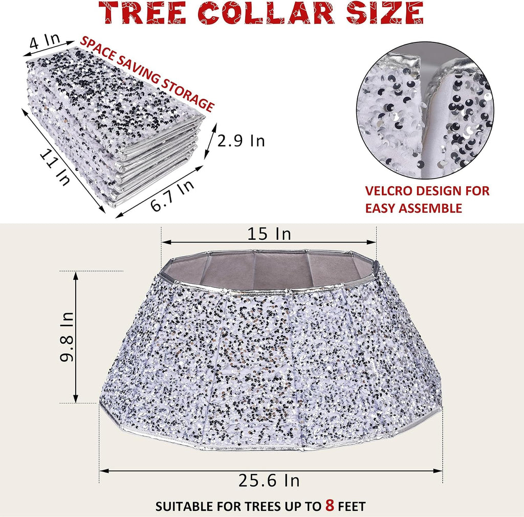 Christmas Tree Collar, Sequin Christmas Tree Skirt, Folable Christmas Tree Ring, Xmas Tree Stand Base Cover for