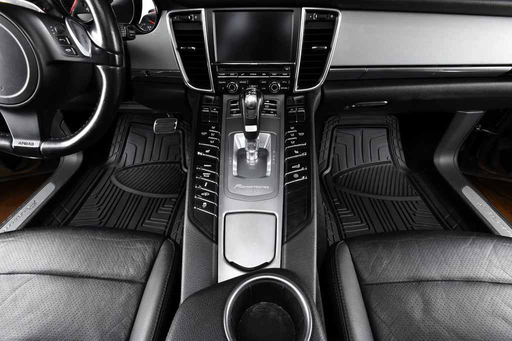 2-Piece Premium All-Season Anti-Slip Rubber Floor Mats for Cars, SUVs and Trucks, Universal Trim to Fit, Black
