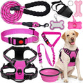 No Pull Dog Harness Adjustable Collar & Leash Set - Dog Halter Harnesses Collapsible Bowls & Poop Bag Dispenser