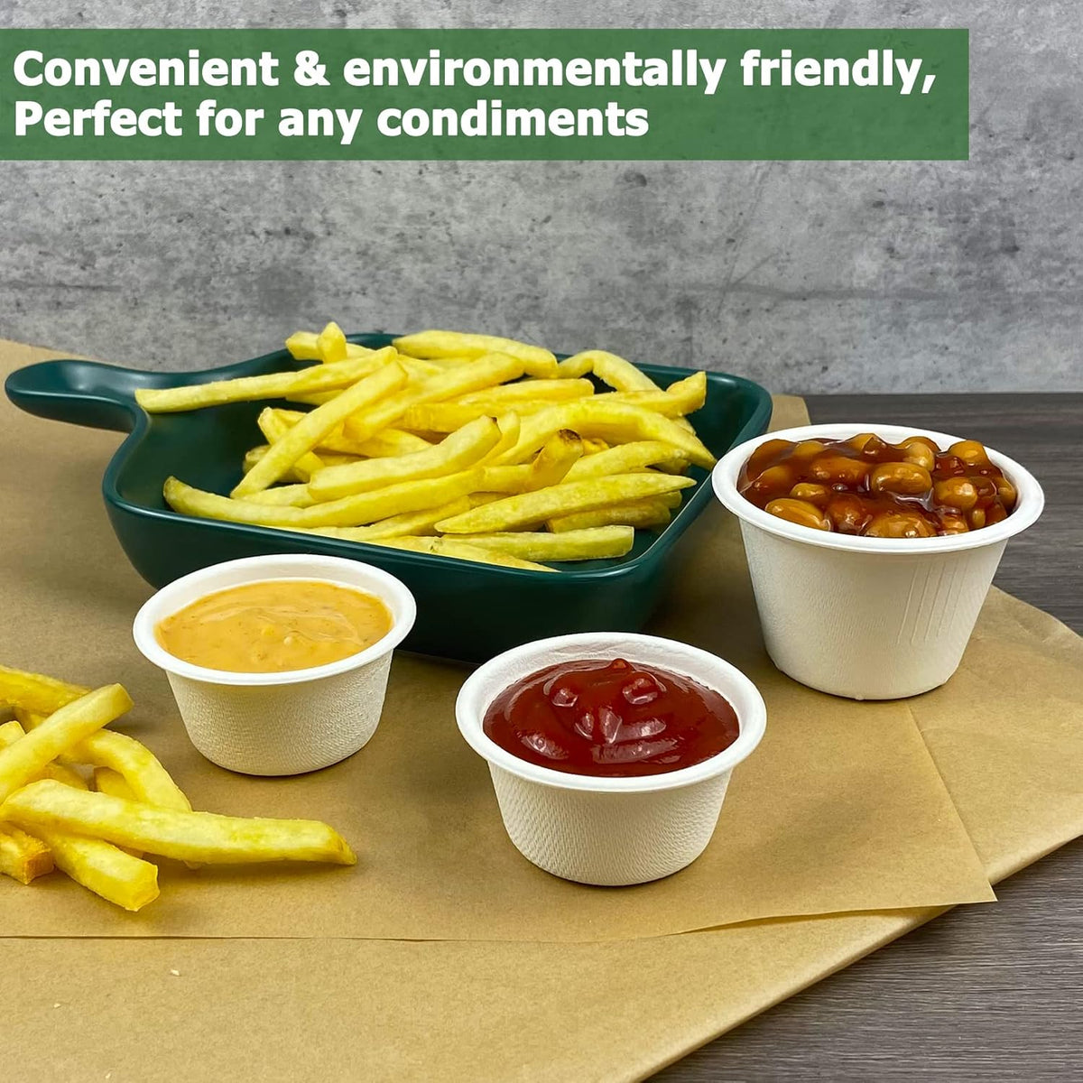 2 oz Disposable Bagasse Fiber Souffle Cups 100pk, 100% Natural Biodegradable Compostable Condiment Cups Sample Cup
