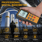 Manometer, Professional Air Pressure Meter, Dual-Port HVAC