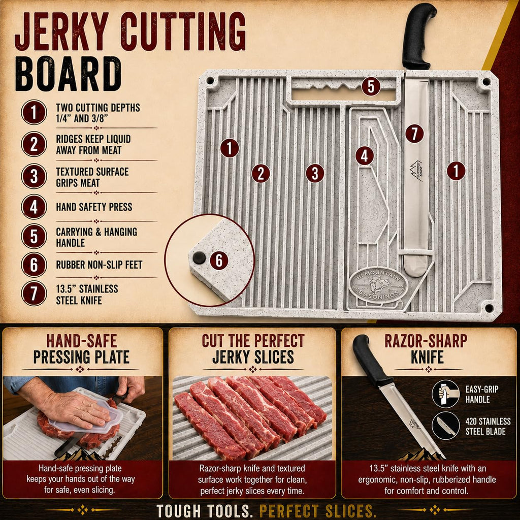 Beef Jerky Slicer Kit | Knife & Meat Slicing Cutting Board
