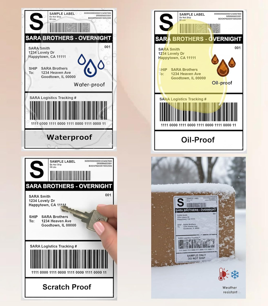 SARA Brothers 4x6 Direct Thermal Shipping Labels, Pack of 500 (1 Fanfold Stack), Commercial Grade, Waterproof