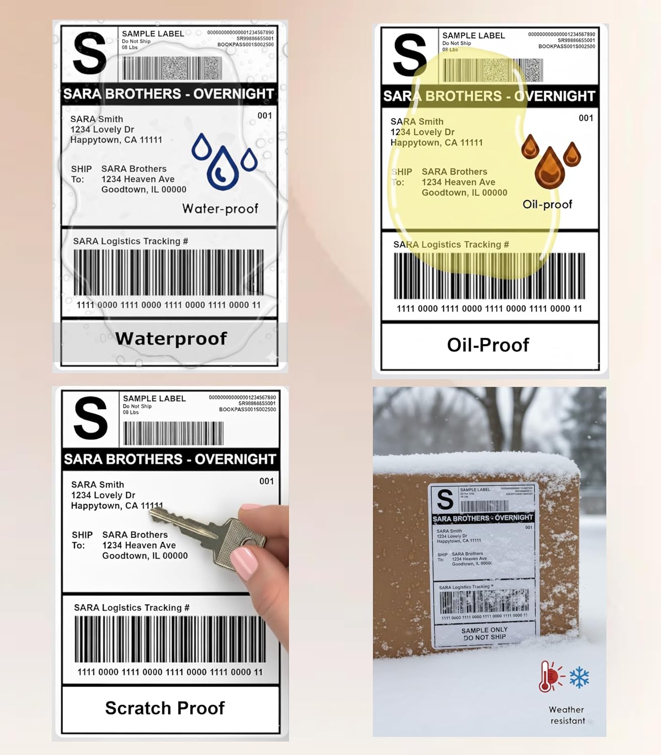 SARA Brothers 4x6 Direct Thermal Shipping Labels, Pack of 500 (1 Fanfold Stack), Commercial Grade, Waterproof