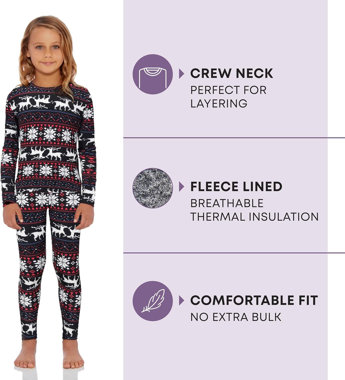 Thermal Underwear for Kids, Girls Thermals Long Johns Underwear, Base Layer for Cold weather/skiing, Christmas