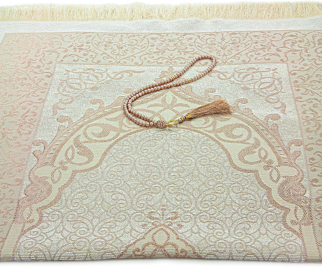 Muslim Prayer Rug with 99 Beads Tasbih & Travel Bag, Soft Taffeta Sajadah, Lightweight & Foldable Janamaz, Portable