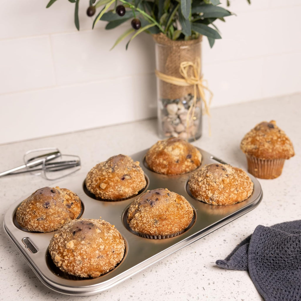 Stainless Steel Extra Large Muffin and Cupcake Pan, 6 Cup Jumbo Tin