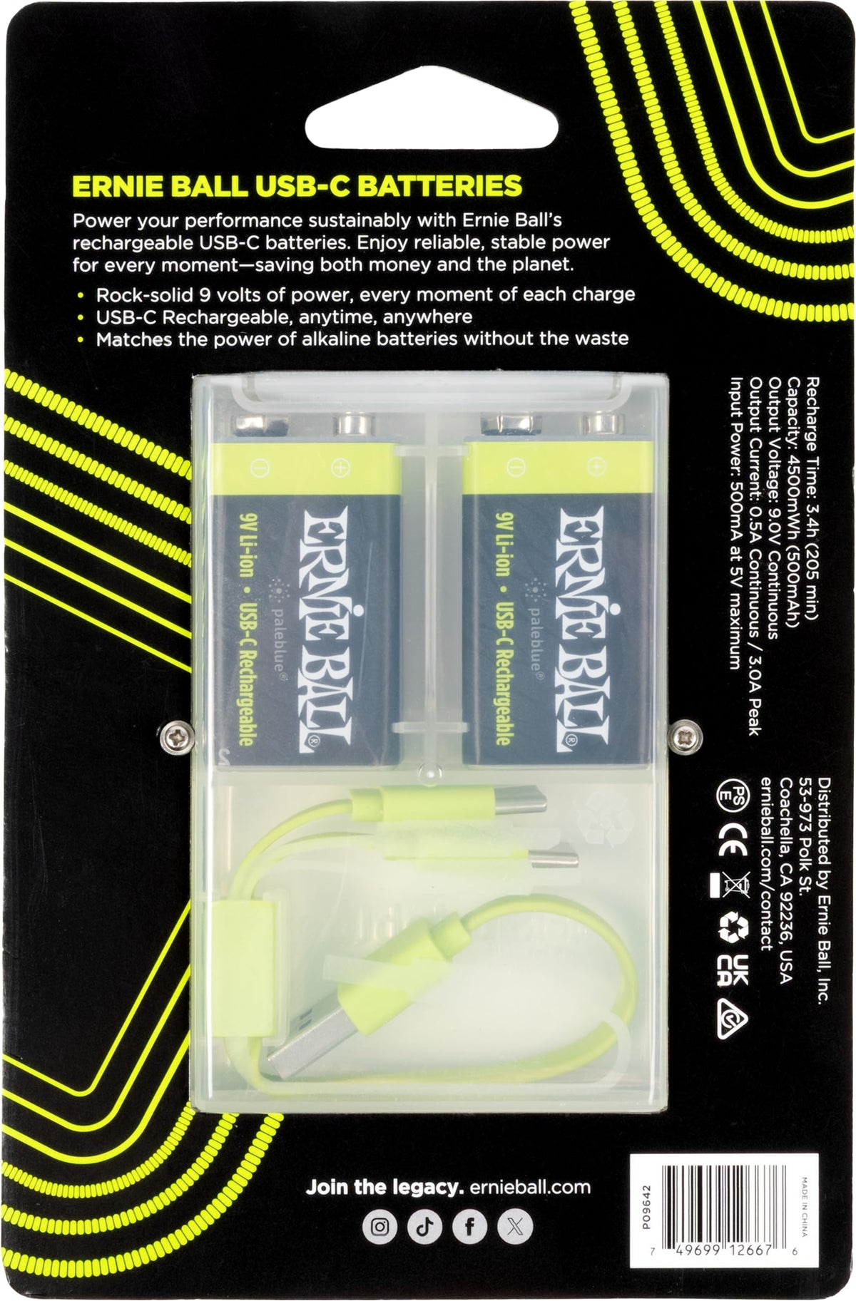 USB-C Rechargeable 9v Battery by Paleblue - 2-Pack