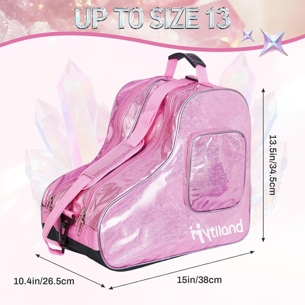 Roller Skate Bag for Inline Skates Ice Skates and Figure Skating Stylish Plain Holographic Fashion Design Spacious