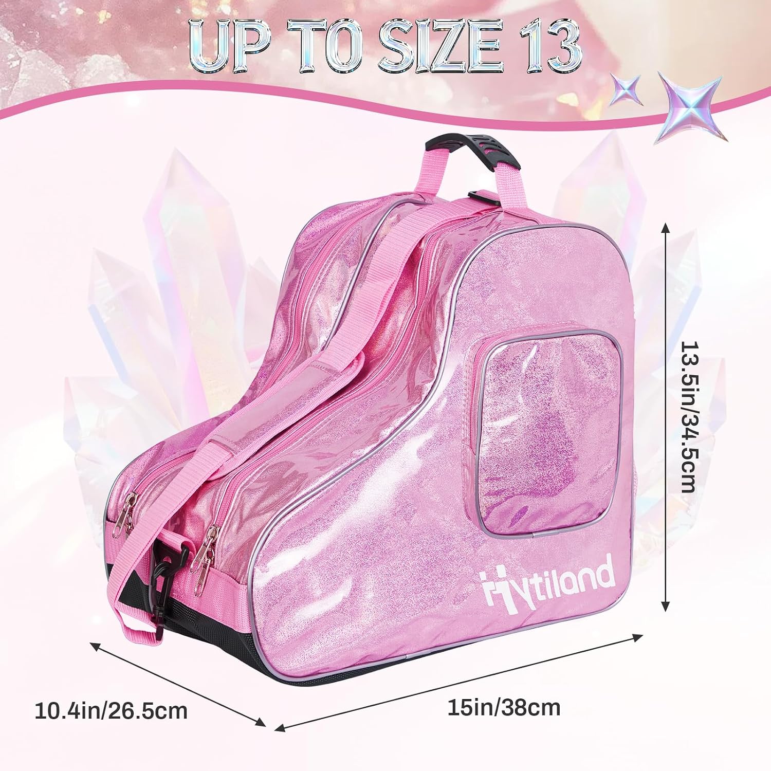 Roller Skate Bag for Inline Skates Ice Skates and Figure Skating Stylish Plain Holographic Fashion Design Spacious