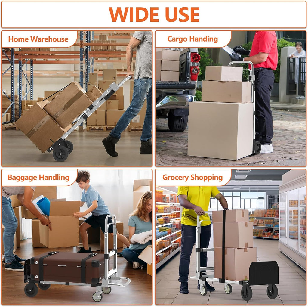 3-in-1 Folding Hand Truck, 500 lb Heavy Duty Steel Dolly | Convertible Hand Truck Dolly with Telescoping Handle