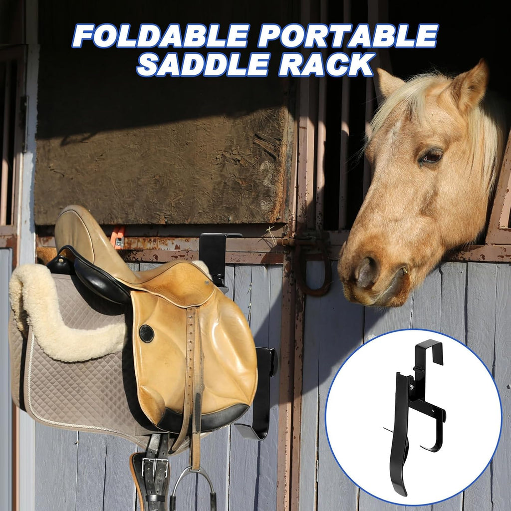2 Pcs Folding Portable Saddle Rack, Hangs on StallWalls or Doors, Removable Horse Saddle Rack Stand