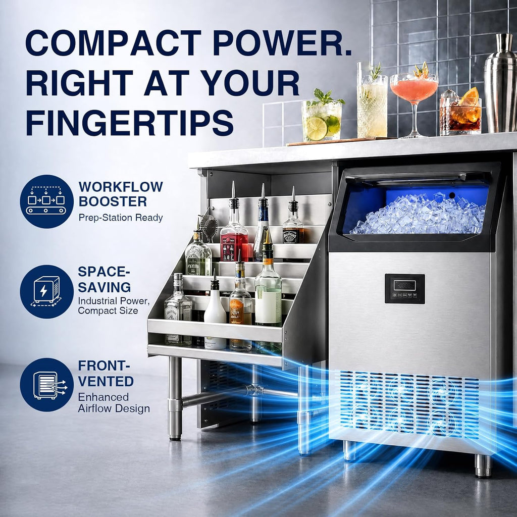 Commercial Ice Maker, 500Lbs/24H Ice Machine, 126LBS Large Storage