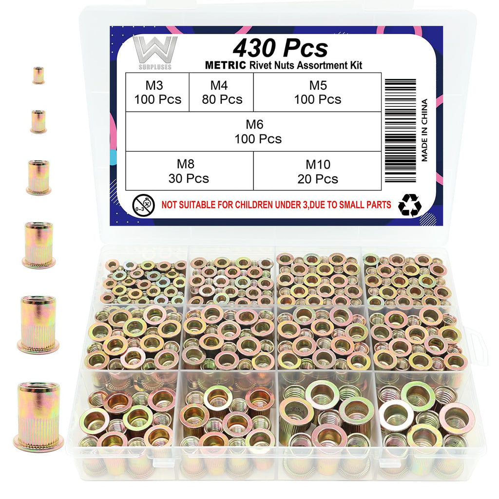 430Pcs Metric Rivet Nut Kit, Metric Rivnut Kit,Threaded Inserts for Metal