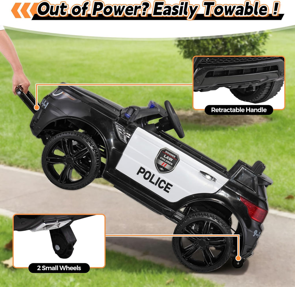 12V Police Ride-On Toy Electric Car for Kids 1-8 to Drive | Battery Powered Cop Truck with Blutooth, Remote Control