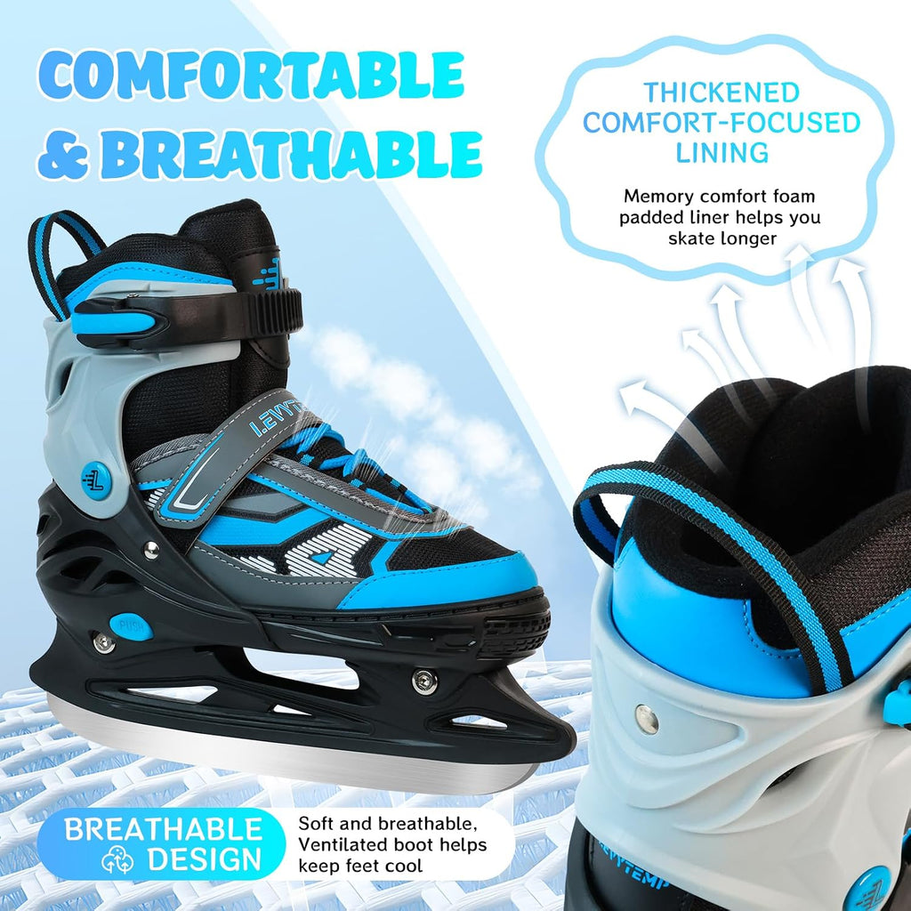 Adjustable ice Skates for Kids Boys Girls, 4 Size Triple Protection Beginner Figure Blades with Ankle Support for