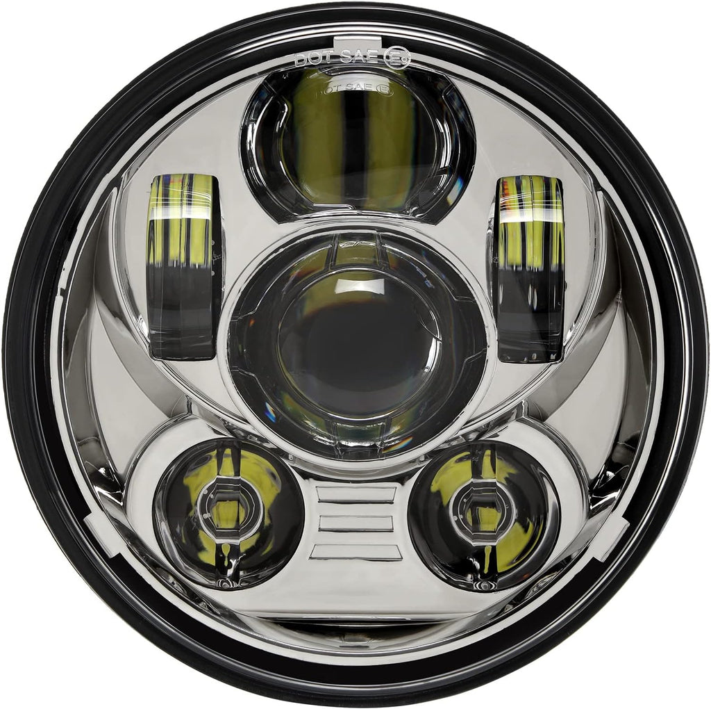 5-3/4 5.75 inch Headlight LED Compatible with Harley Davidson Dyna Sportster Iron 883 1200 Low Rider XLH883 Super Glide Softail Custom XLH1200 Forty-Eight SuperLow Street 500 750(Chrome)