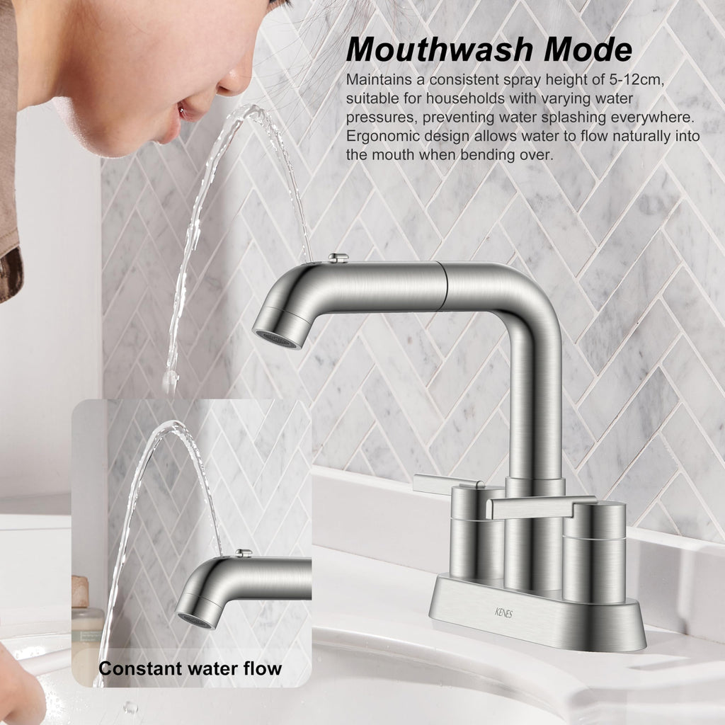 Brushed Nickel Pull Down Centerset Bathroom Faucet 2 Handle 3 Hole