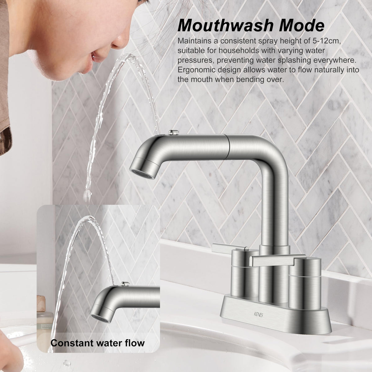 Brushed Nickel Pull Down Centerset Bathroom Faucet 2 Handle 3 Hole