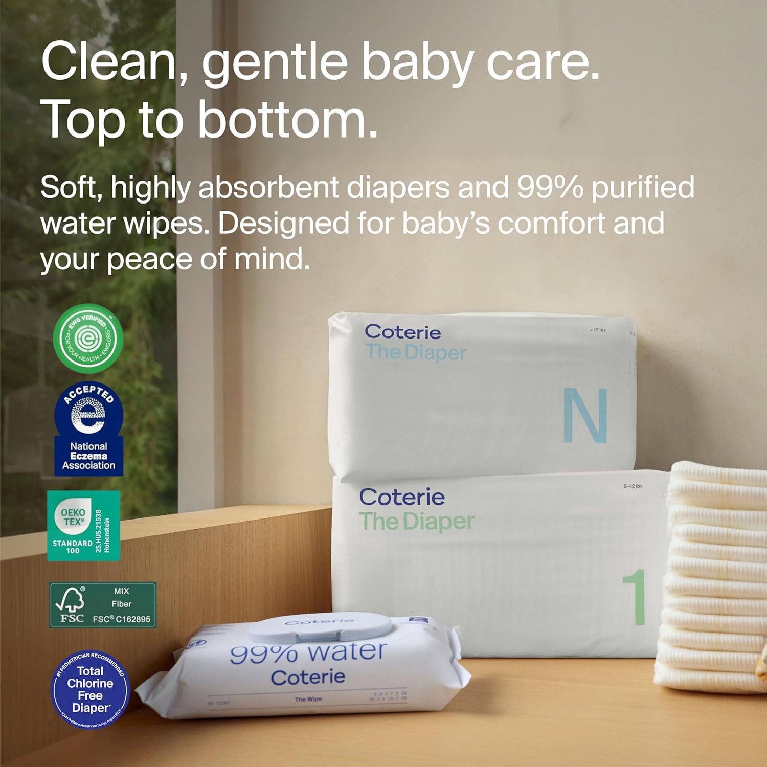 Baby Wipes + Diapers Kit, Size 2 Diapers, 12-Pack Wipes | Includes Size 2 diapers (186 ct), 12 pk (672 ct) wipes, 99%