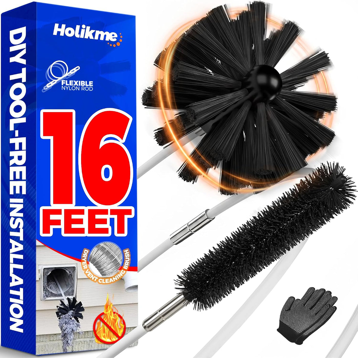16Ft Dryer Vent Cleaner Kit - Flexible Lint Brush for Deep Cleaning