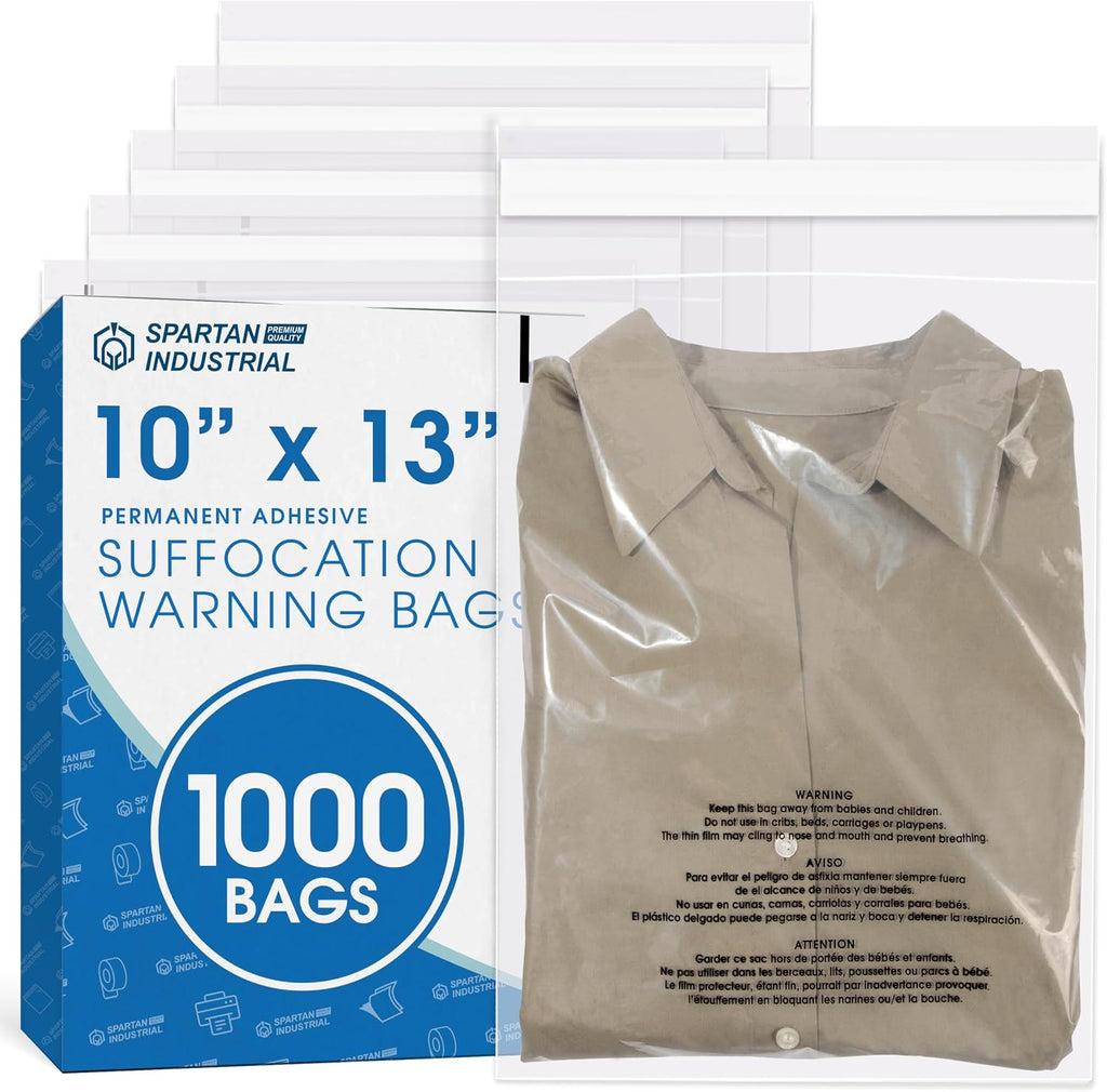 10" X 13" (1000 Count) Self Seal Clear Poly Bags with Suffocation Warning