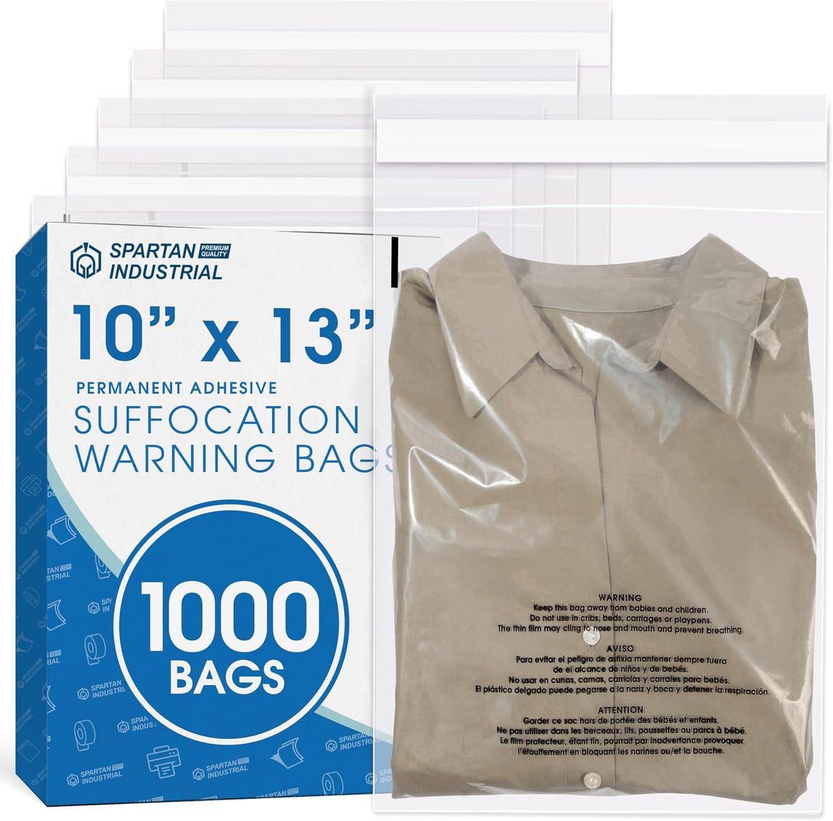 10" X 13" (1000 Count) Self Seal Clear Poly Bags with Suffocation Warning