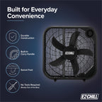 20-Inch Portable Box Fan with 3-Speed Control - Black