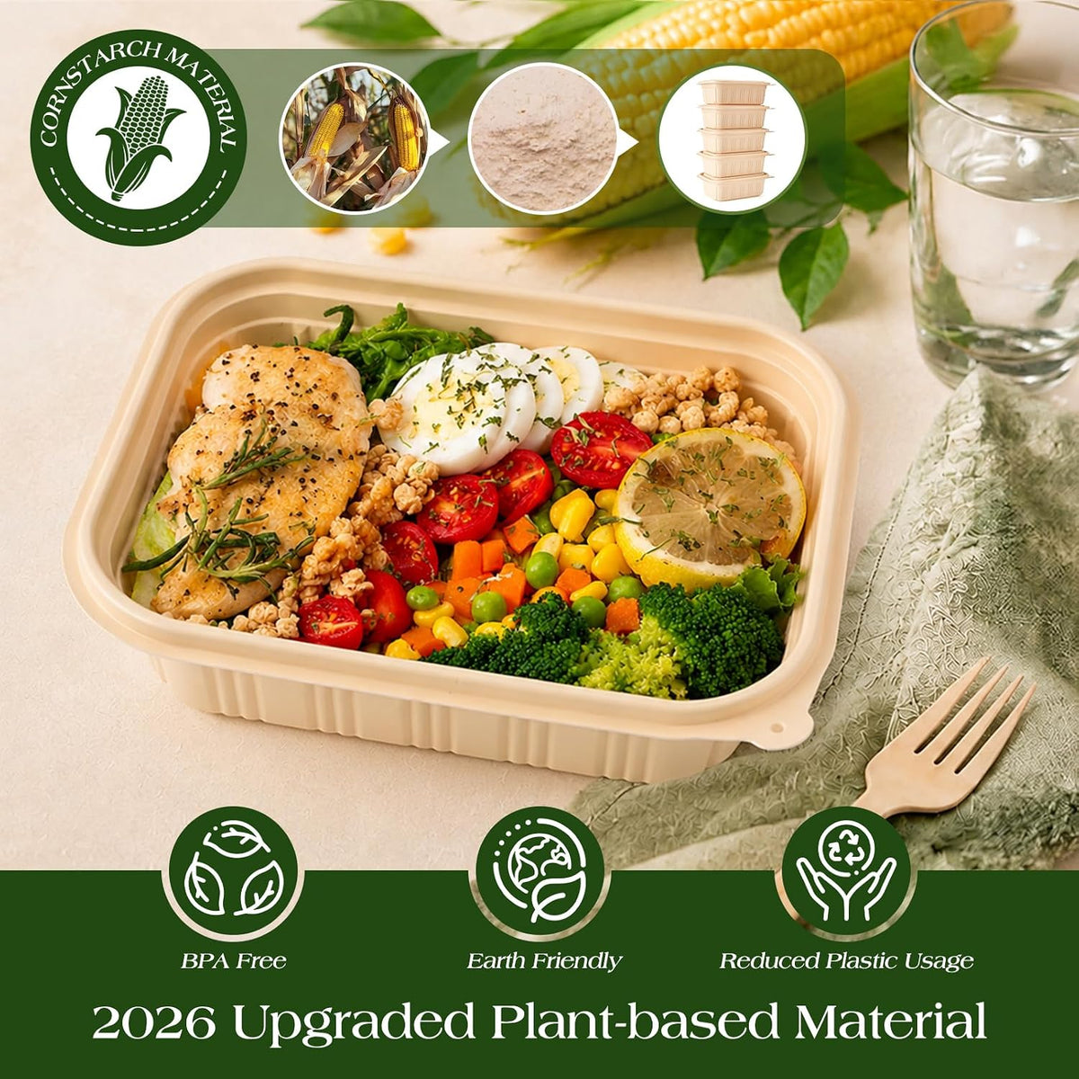 Glotoch 50 Pack (100-Piece) 22oz Food Containers with Lids Reusable