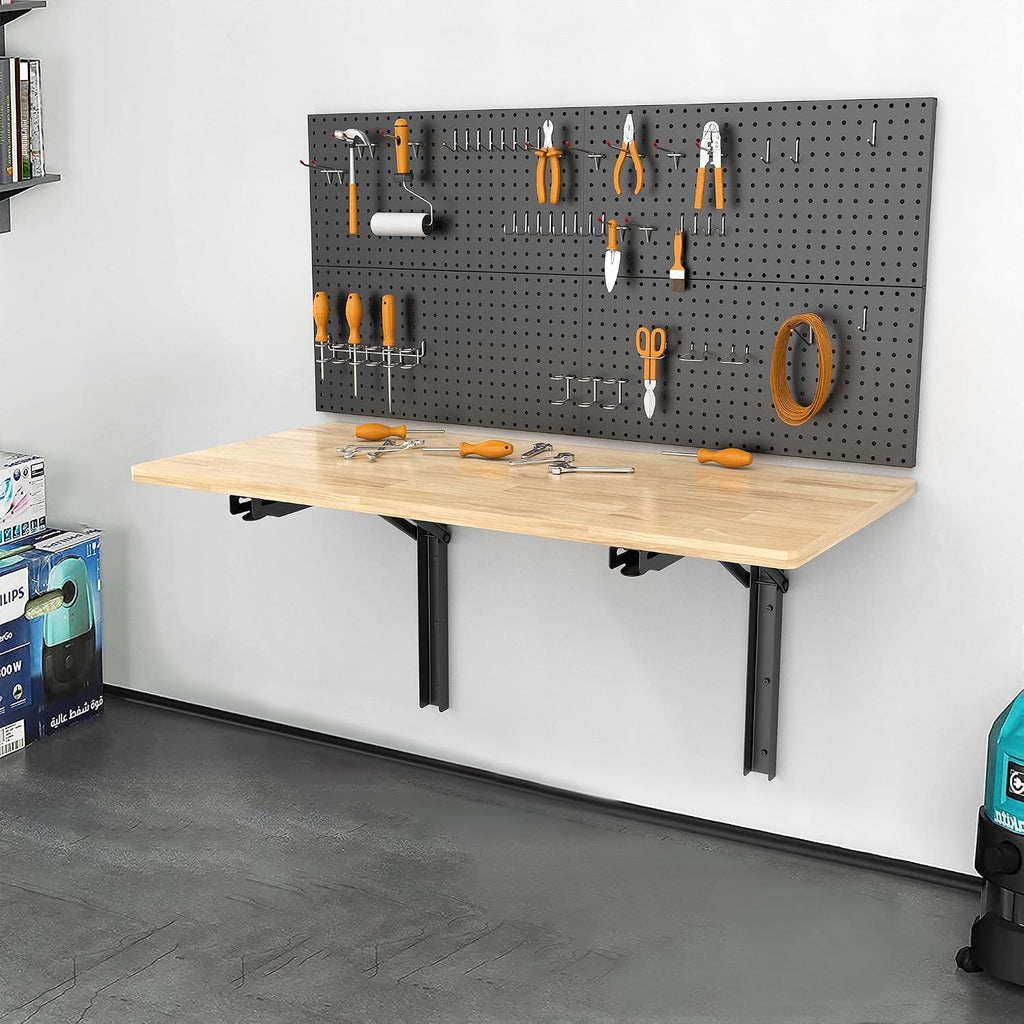 Wall Mounted Folding Workbench, Heavy Duty Foldable Work Table, Collapsible Desk for Workshop, Garage, Office, Home