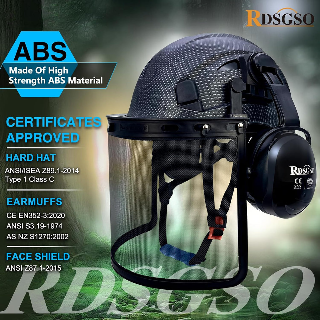 Chainsaw Safety Hard Hats with Mesh Face Shield and Ear Muffs Forestry Safety Helmet Outdoor Work Head Protection