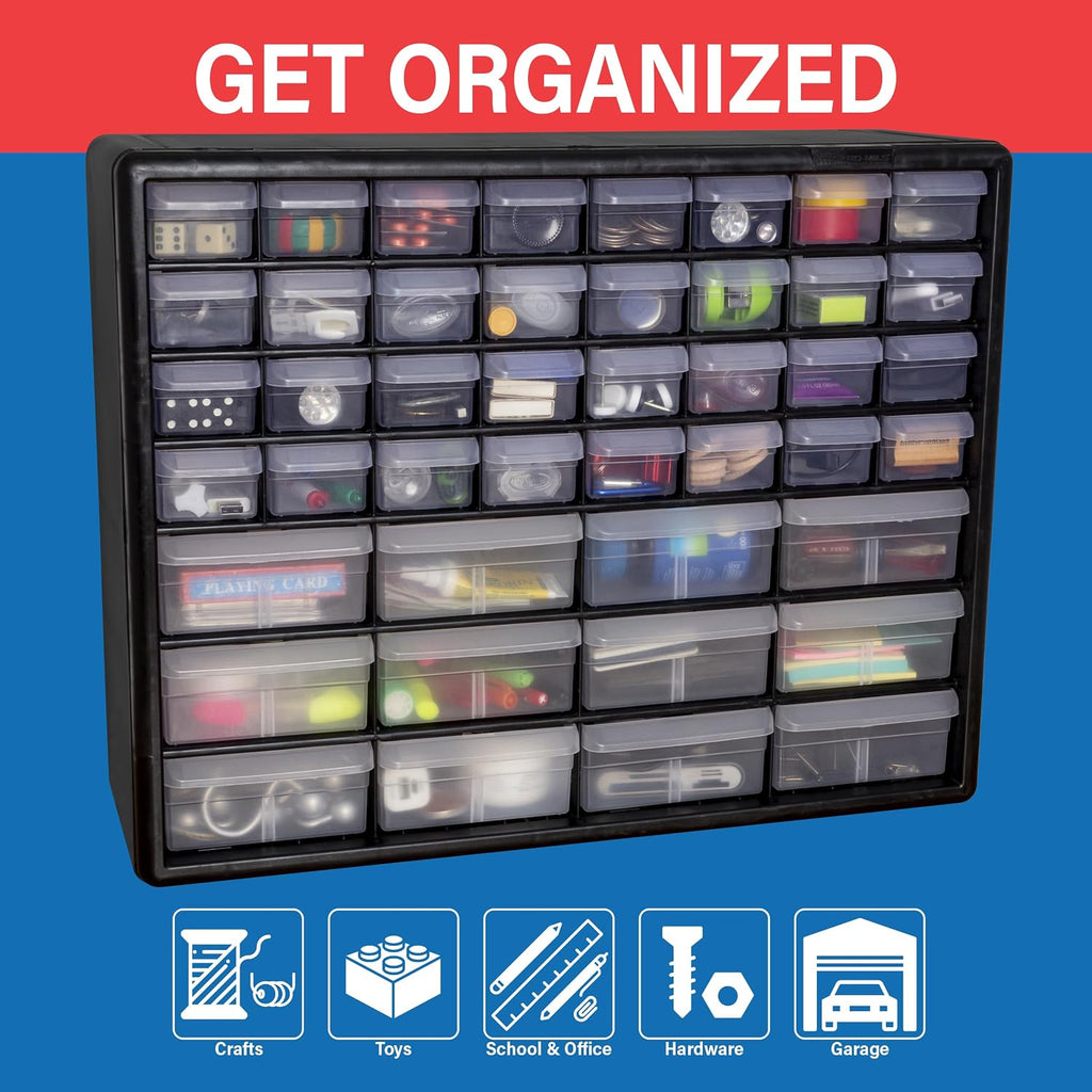44-Drawer Plastic Storage Cabinet, 20"W x 6"D x 16"H, Black