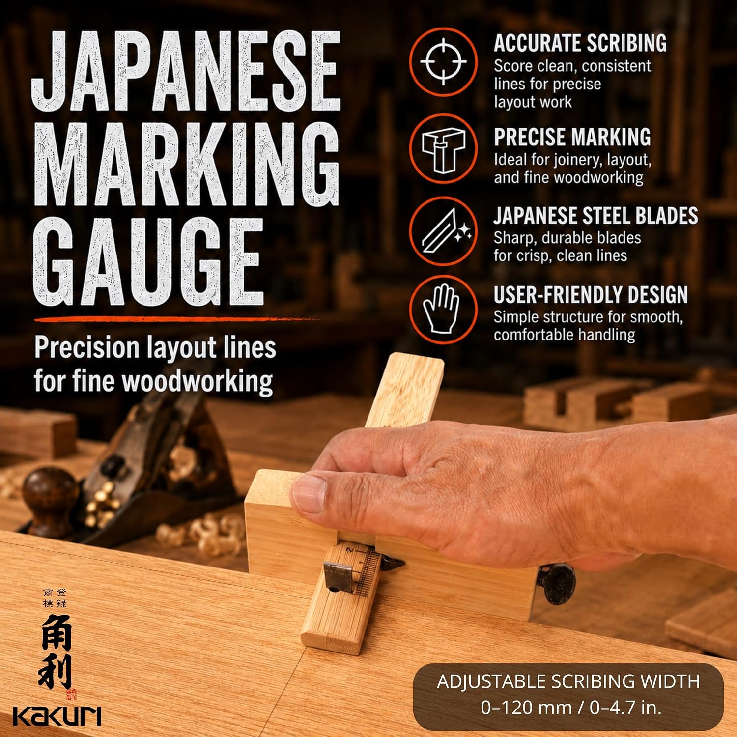 Wood Marking Gauge for Woodworking 4.7", Japanese KEBIKI Scribe Tool | Razor-sharp Japanese steel blade, Made in