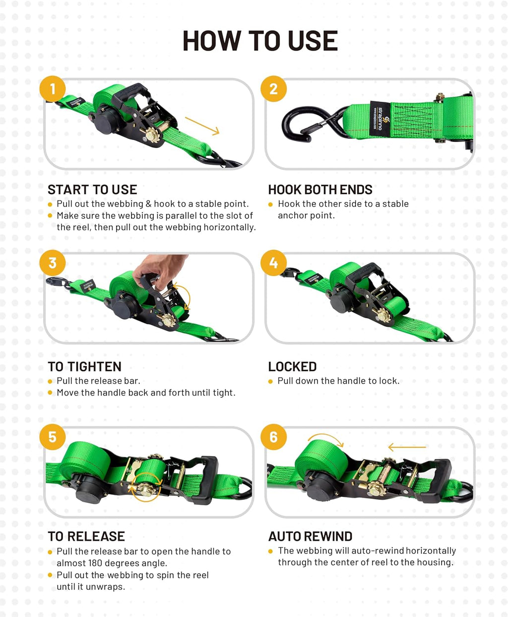 Retractable Ratchet Tie-Down Straps,5,000 lbs Breaking Strength- 2 in x 12 ft Heavy Duty Ratchet Strap with Safety
